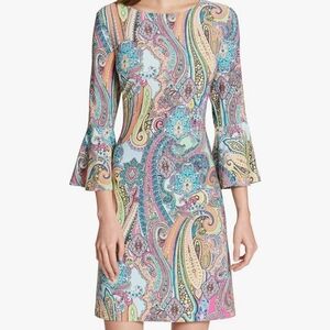 Tommy Hilfiger Women's Round Neck Printed Bell Sleeve paisley Dress size 4